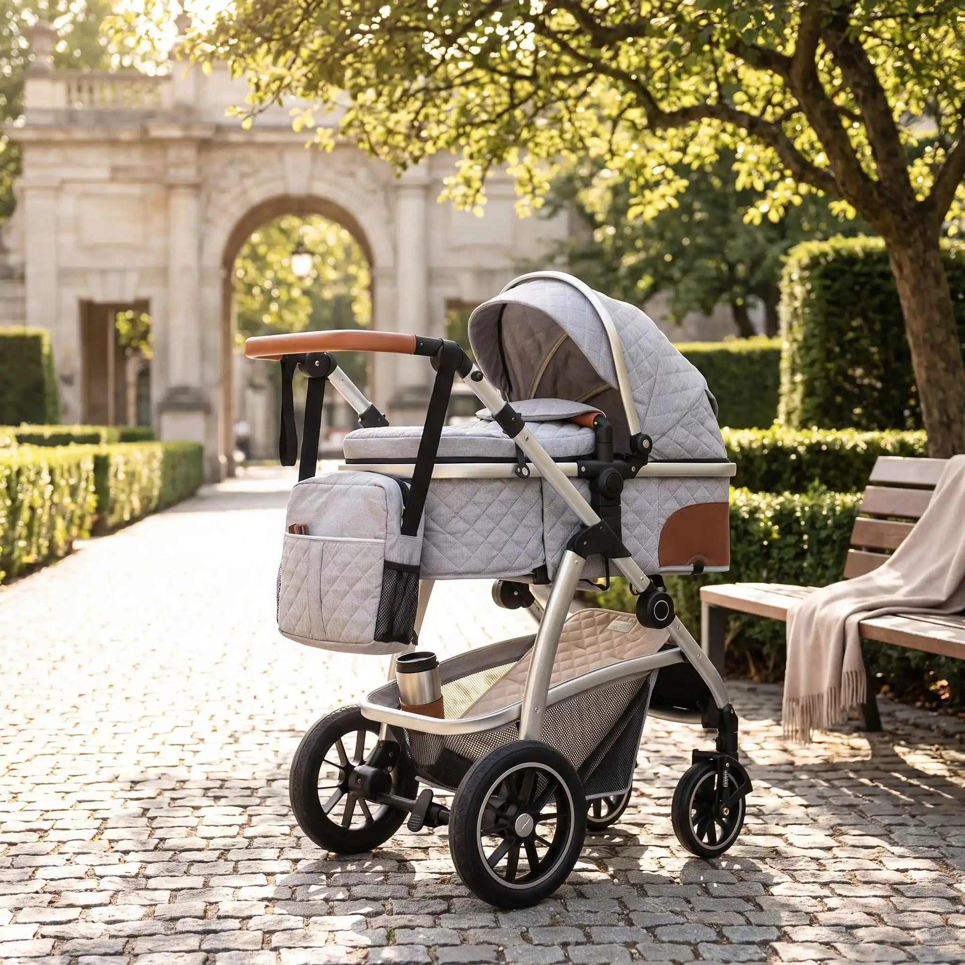 bébé poussette 3 en 1 evolutive couleur gris clair
