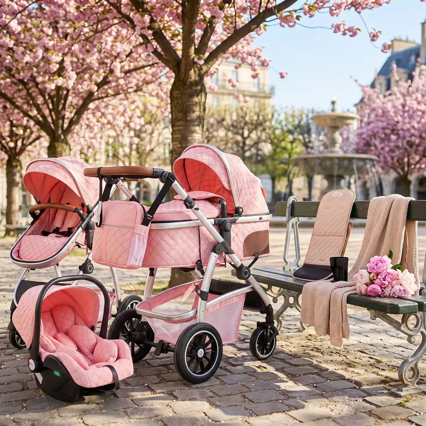 bébé poussette 3 en 1 evolutive couleur rose